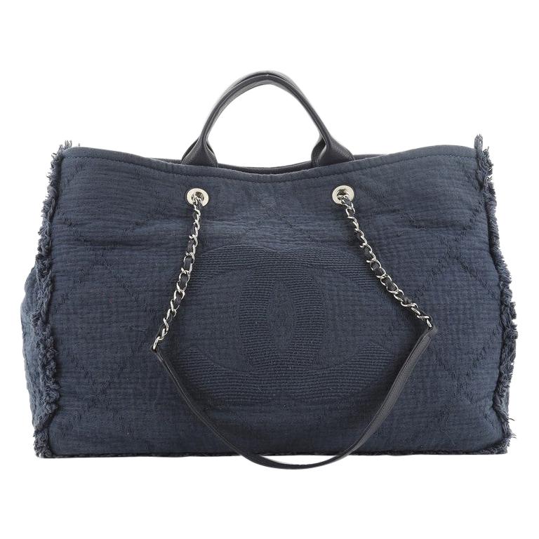 Chanel CC 2-Way Shopping Tote Fringe Quilted Canvas Large