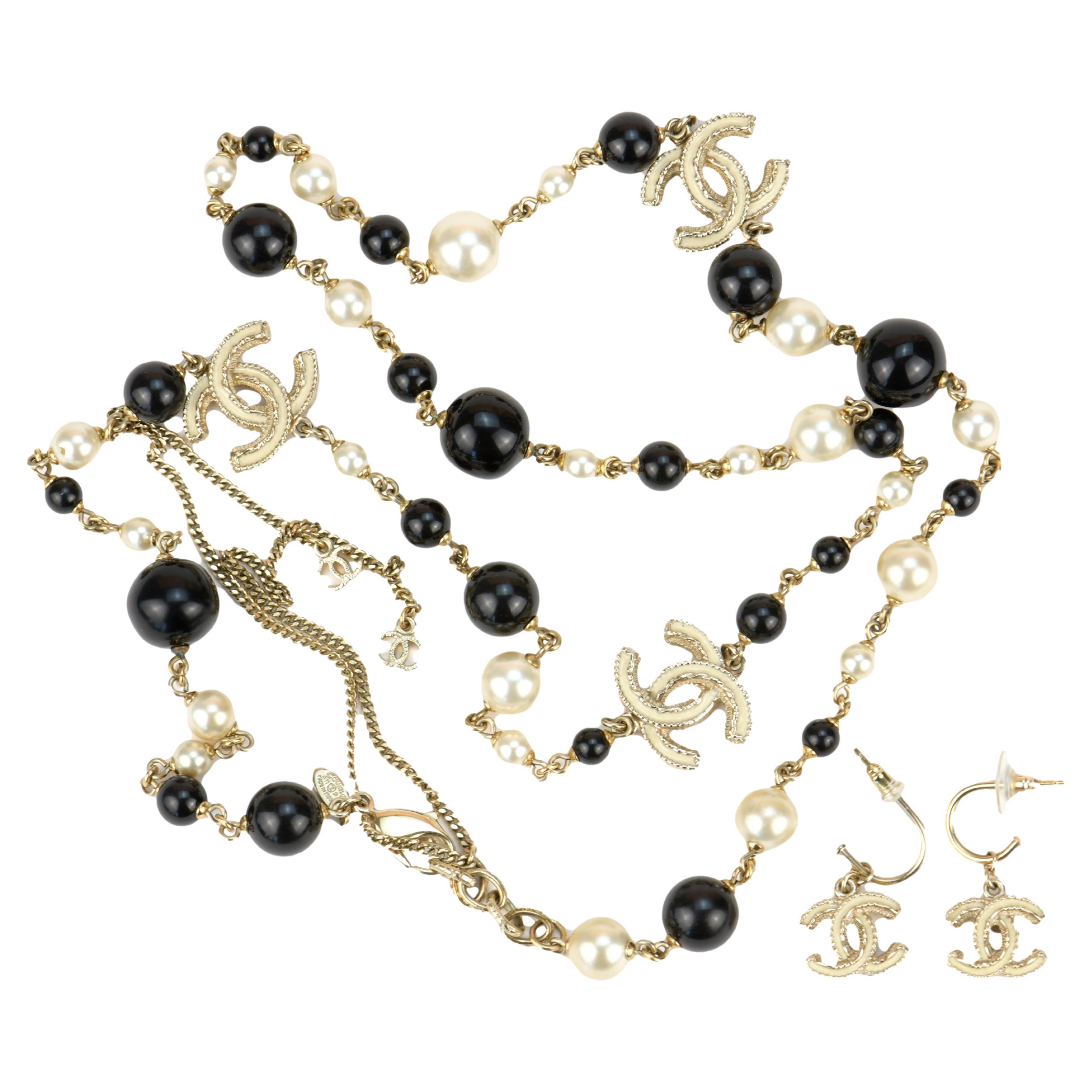 Chanel CC 2011 Pearl Necklace and Earrings Set