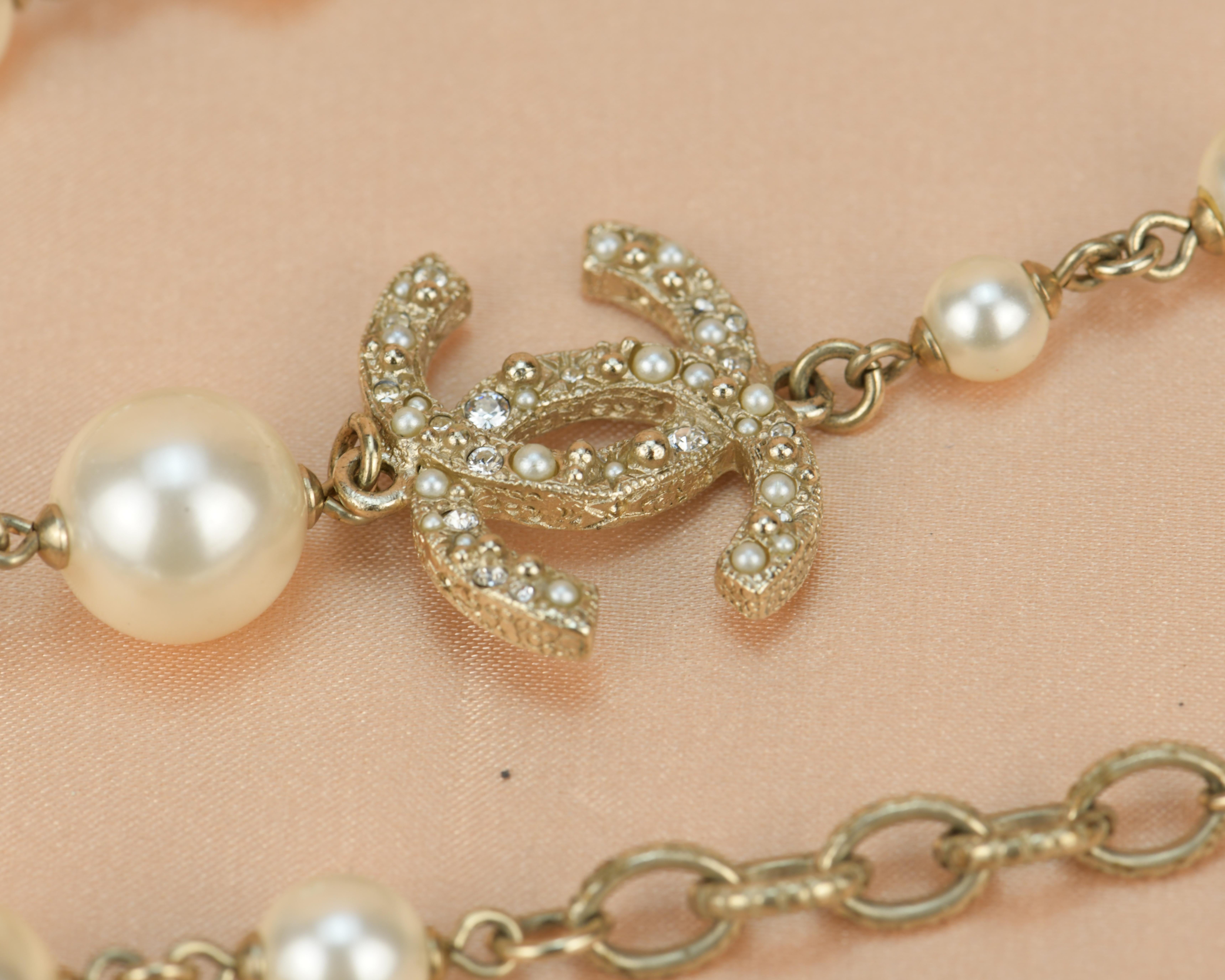 Chanel CC 2014 Crystal Camellia Pearl Long Necklace 6