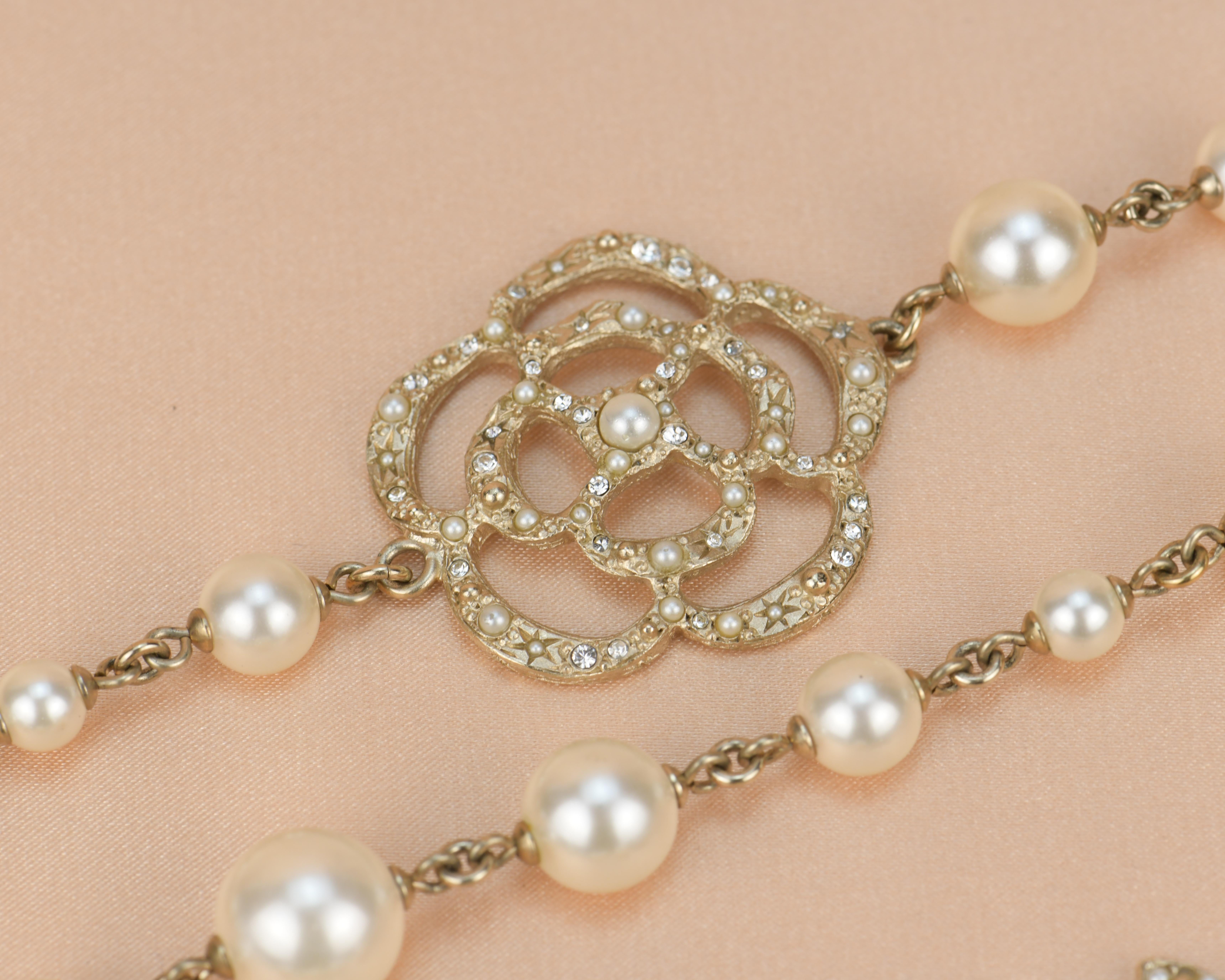 Chanel CC 2014 Crystal Camellia Pearl Long Necklace 1