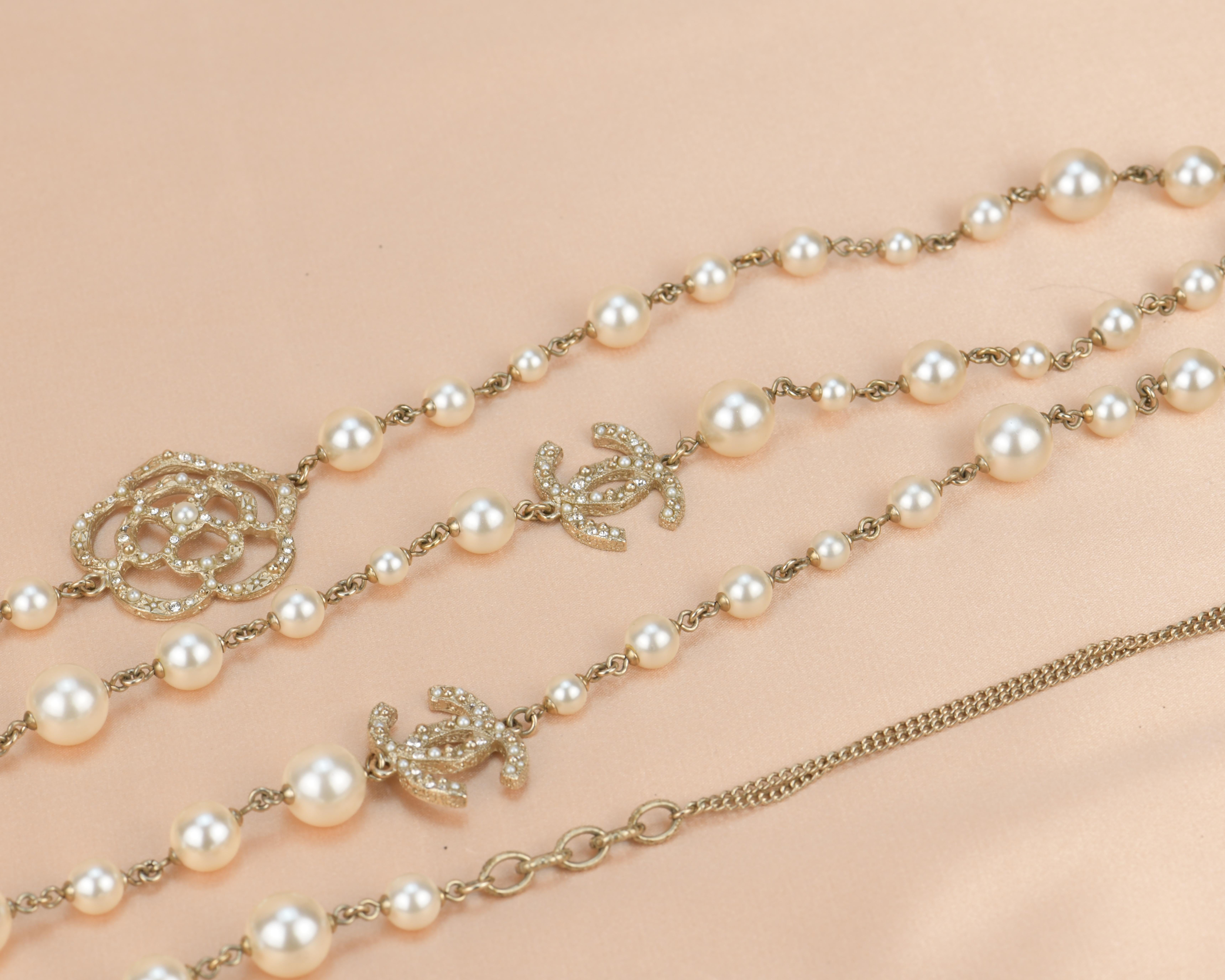 Chanel CC 2014 Crystal Camellia Pearl Long Necklace 3