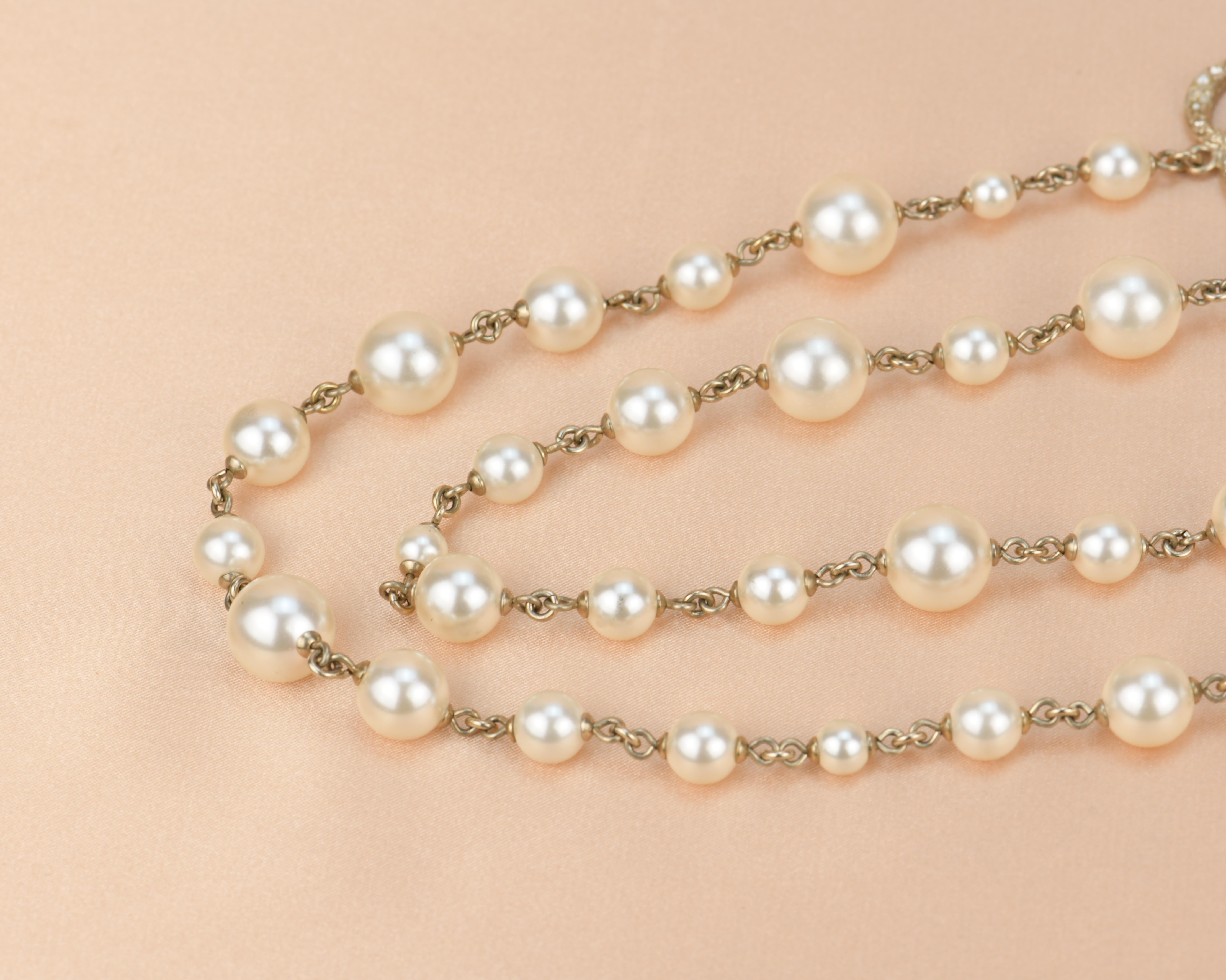 Chanel CC 2014 Crystal Camellia Pearl Long Necklace 4