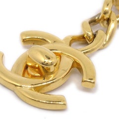 CHANEL CC 24K Gold Tone Metal Turnlock Chain Dangle Drop Earrings