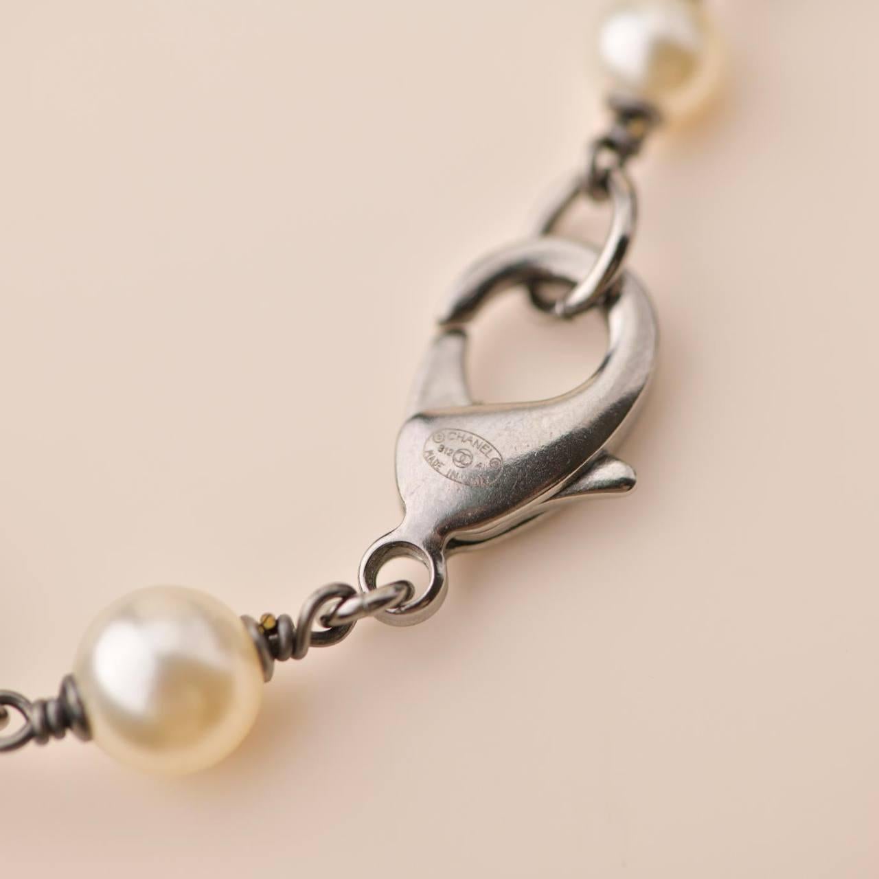 Chanel CC 3 Logos Crystal Pearl & Beaded Long Necklace In Excellent Condition In Banbury, GB