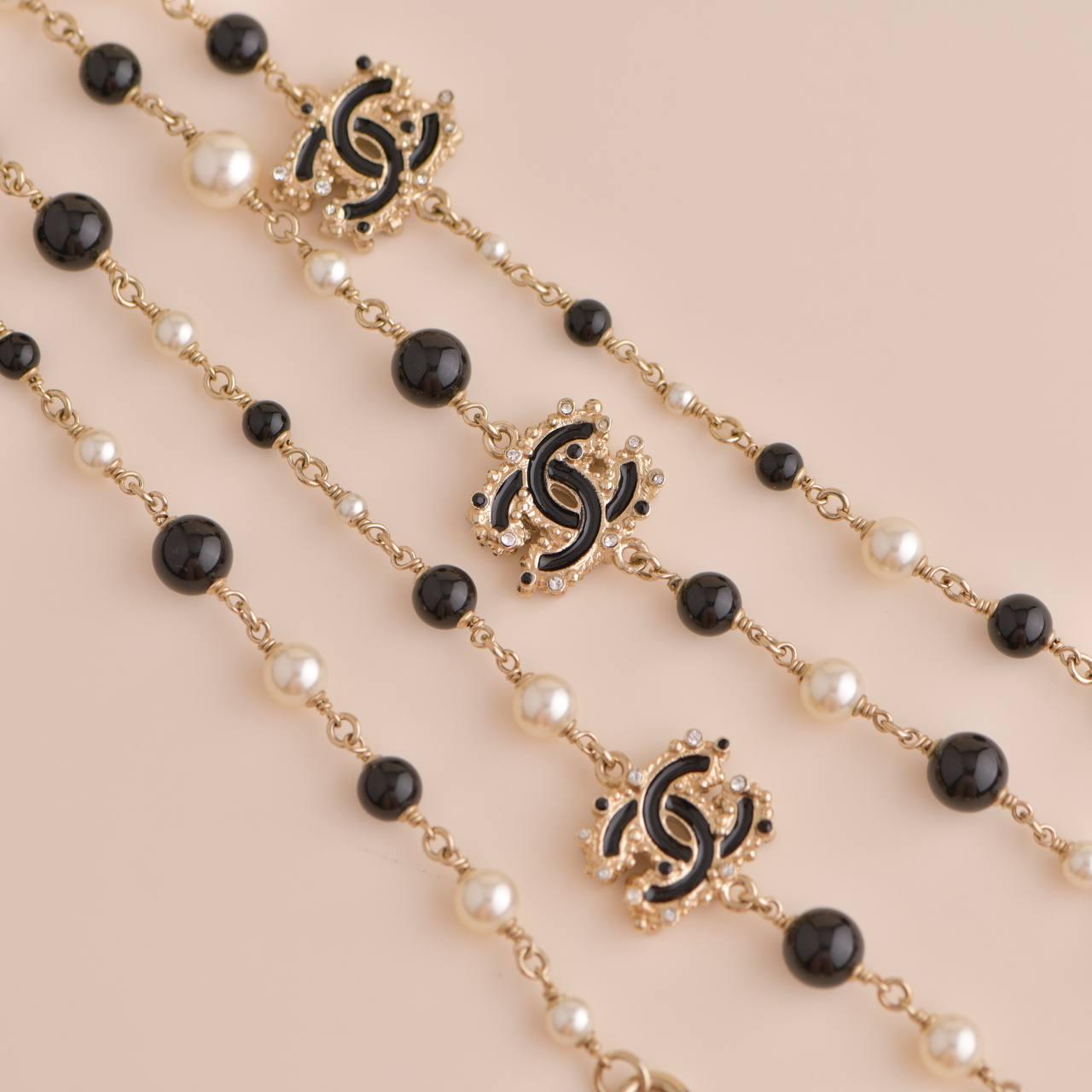 Chanel CC 3 Logos Crystal Pearl & Beaded Long Necklace 4