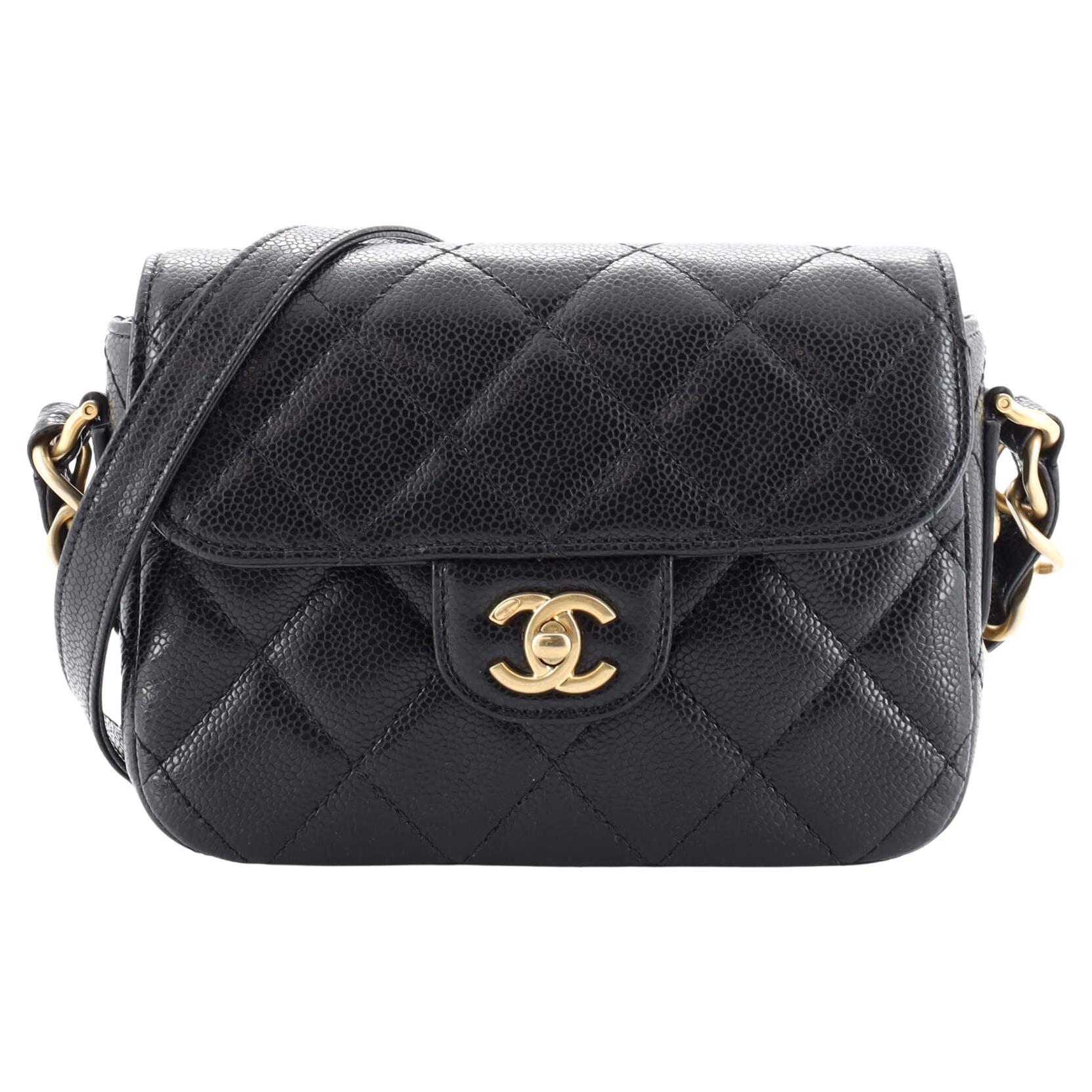 Chanel CC Adjustable Strap Flap Messenger Bag Quilted Caviar Mini Black  205760115