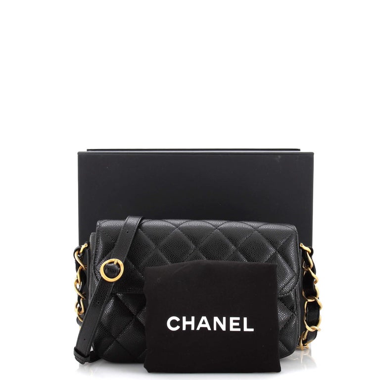 Chanel CC Adjustable Strap Flap Messenger Bag Quilted Caviar Small For Sale  at 1stDibs