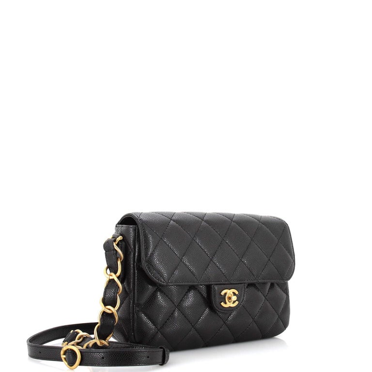 Chanel CC Adjustable Strap Flap Messenger Bag Quilted Caviar Small