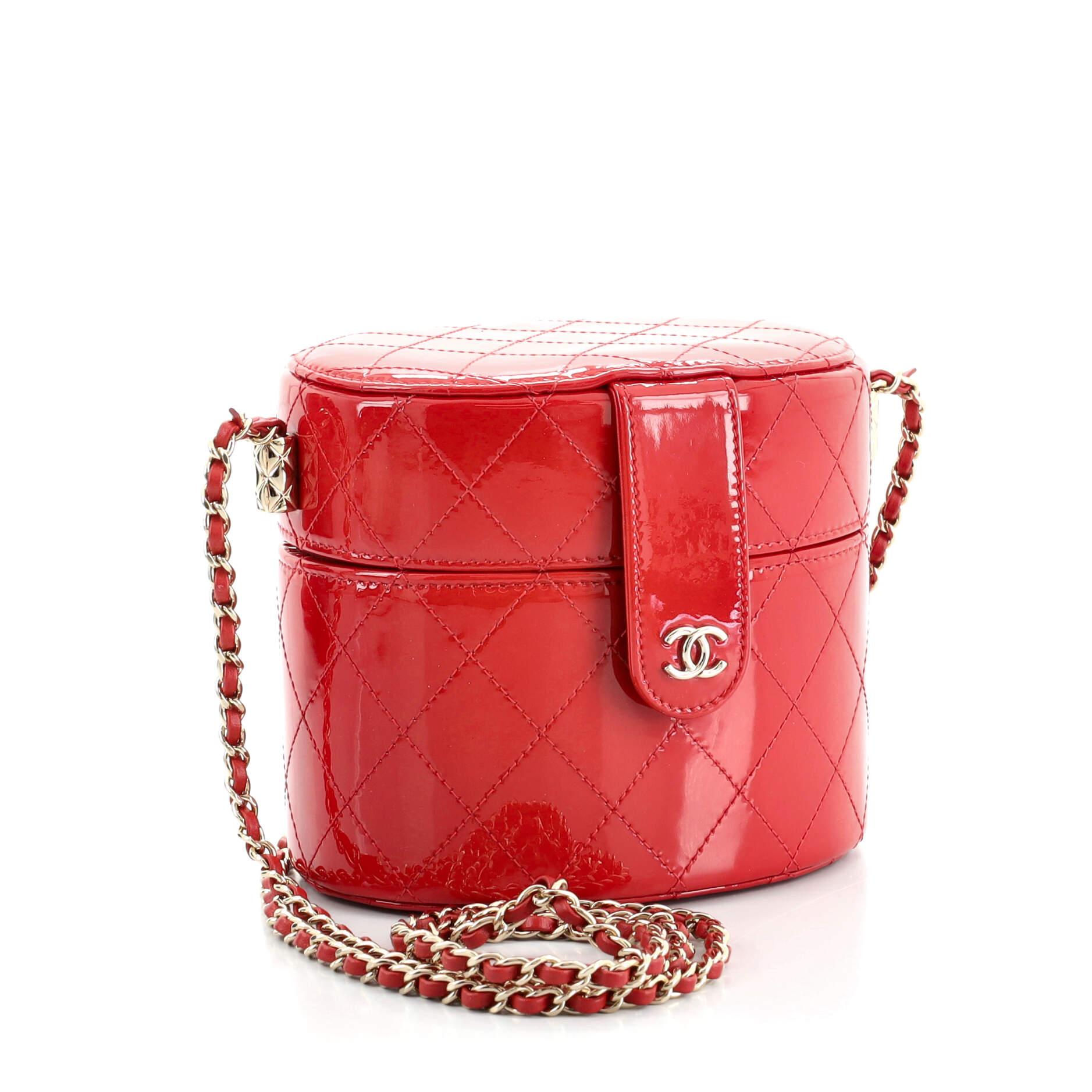 Red Chanel CC Allure Vanity Case with Chain Quilted Patent Small