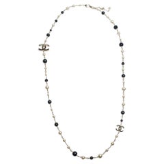 Chanel CC Baroque Black Bead & Faux Pearl Gold Tone Long Necklace