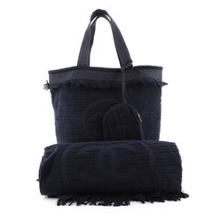 Chanel CC Beach Tote Fringe Terry Cloth Large