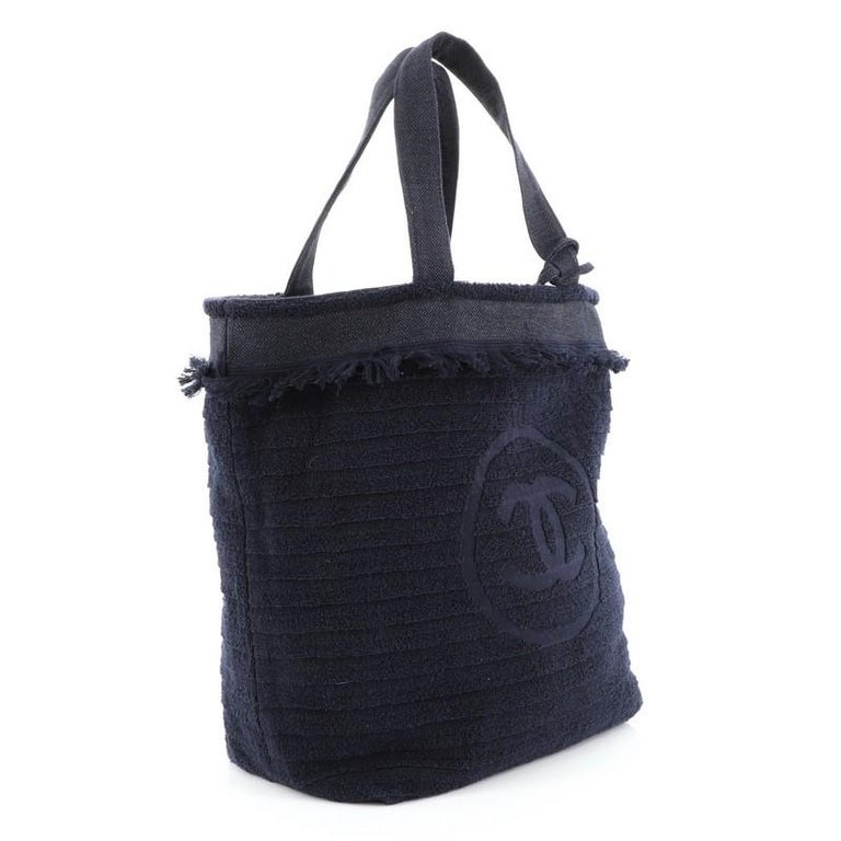 Chanel CC Beach Tote Fringe Terry Cloth Large at 1stDibs