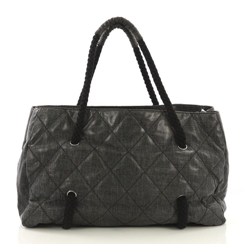 Black Chanel CC Beach Tote Quilted Coated Canvas Large