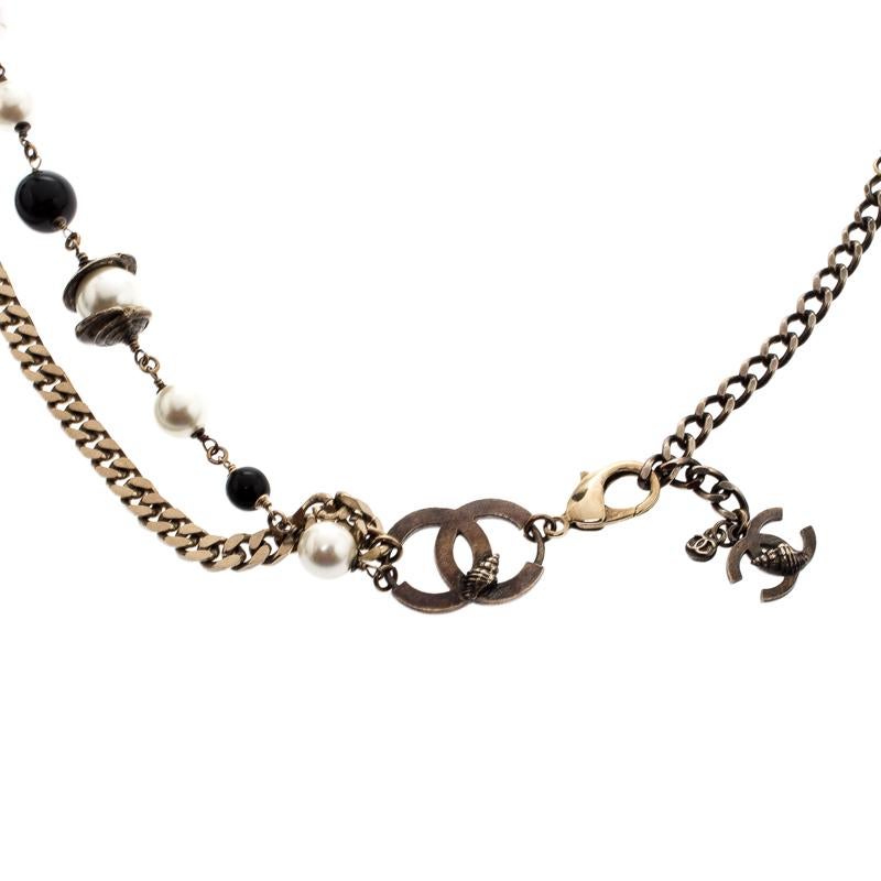 Women's Chanel CC Bead Faux Pearl Gold Tone Chain Link Necklace / Belt