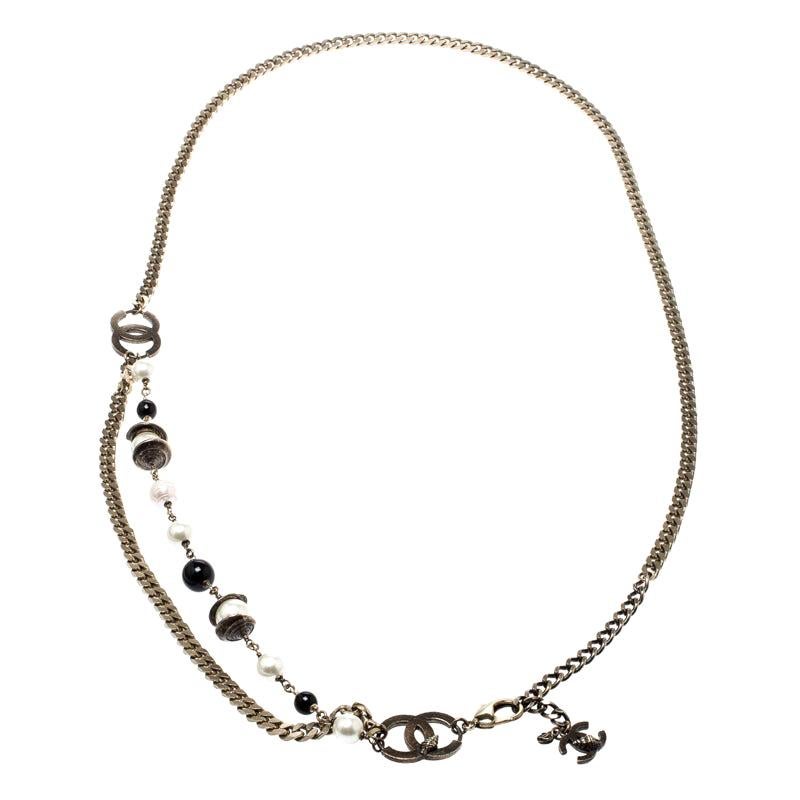 Chanel CC Bead Faux Pearl Gold Tone Chain Link Necklace / Belt