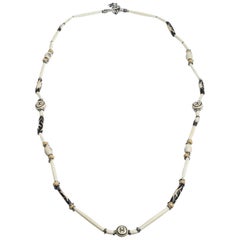 Chanel CC Beaded Wood Silver Tone Multi Purpose Necklace Waist Belt