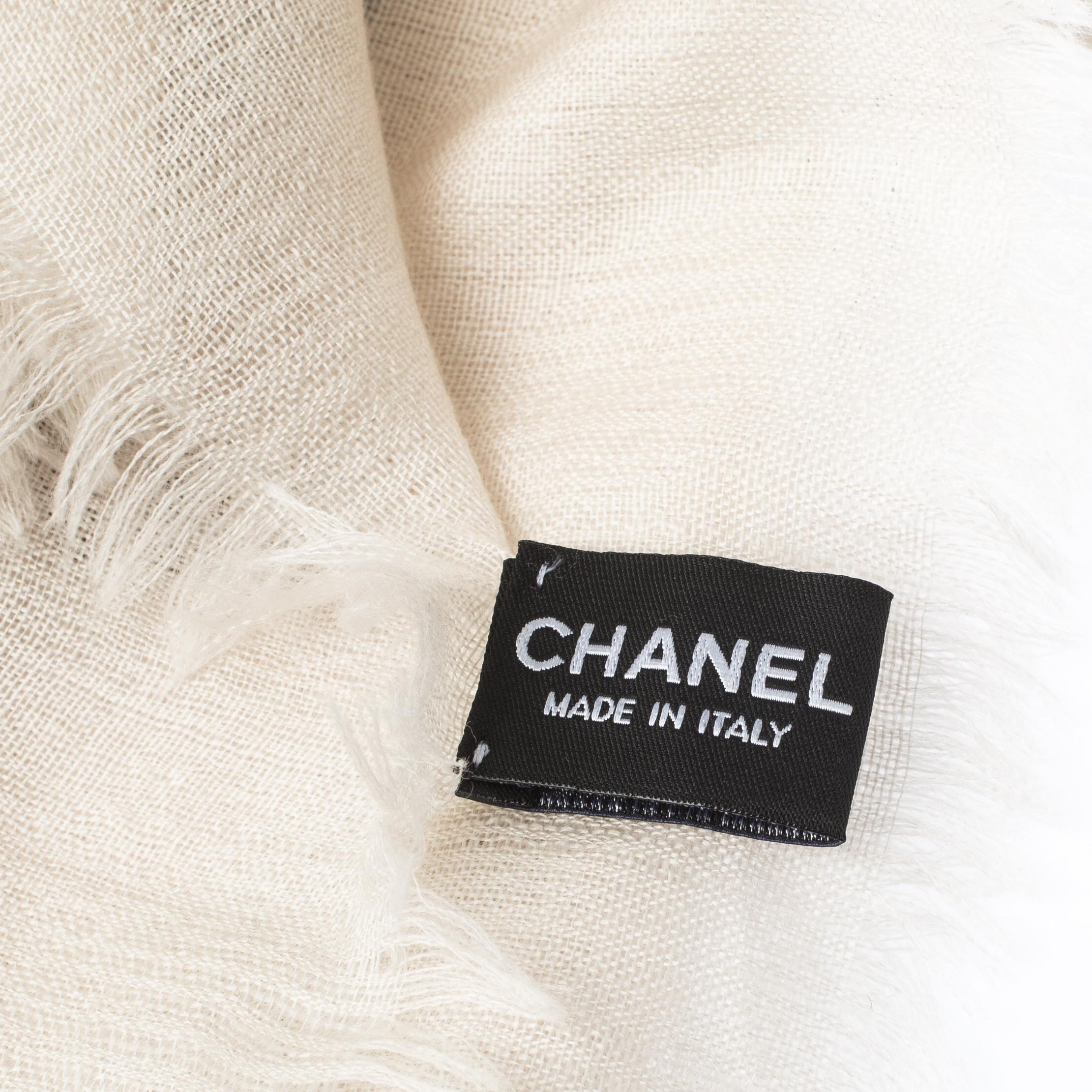 Women's Chanel CC Beige Sphere and Camellia Print Cashmere Silk Shawl