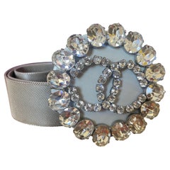 CHANEL CC belt logo rhinestone chain silver.