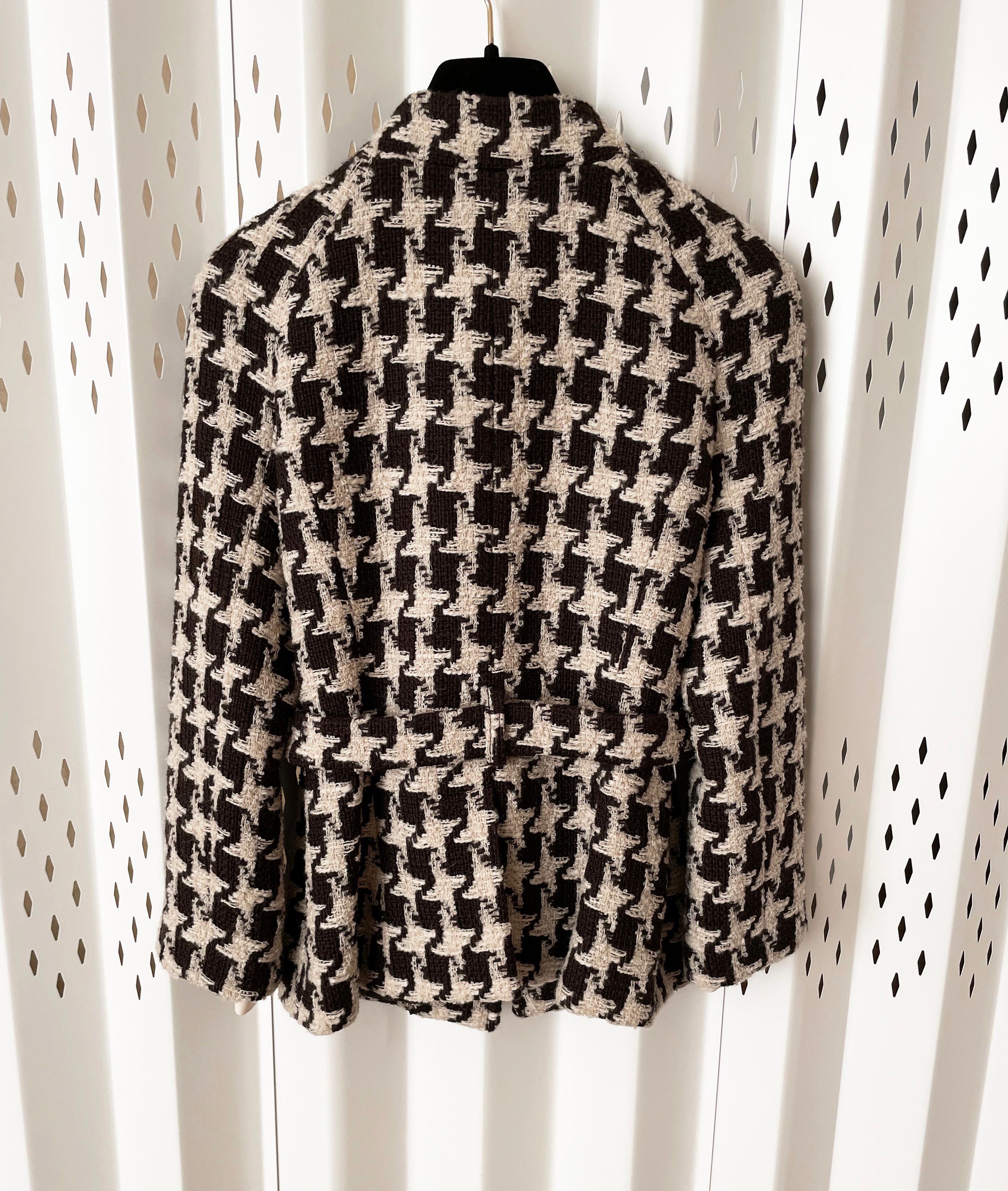 Chanel CC Chaqueta de tweed de pata de gallo con cinturón 34 FR 5