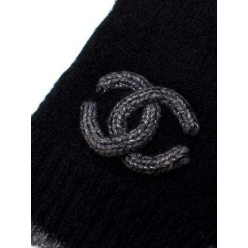 Chanel CC Black and Grey Cashmere Scarf and Gloves For Sale 4