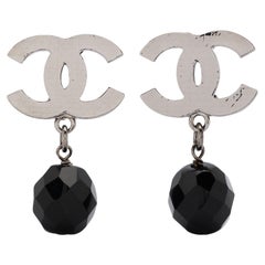 Chanel CC Black Bead Clip-On Earrings