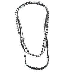Chanel CC Black Bead Multi Layered Long Necklace / Belt