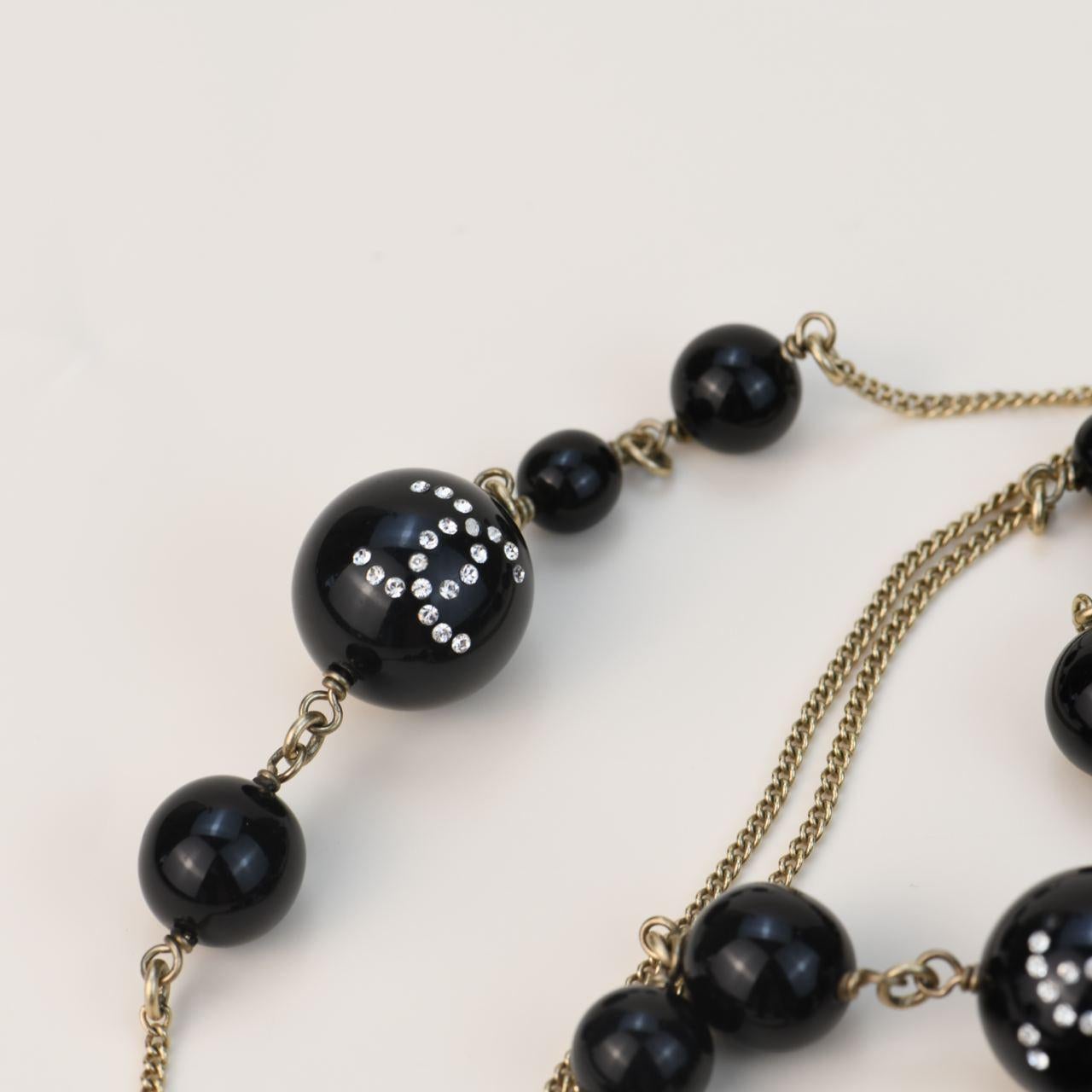 Women's or Men's Chanel CC Black Beads Long Chain Necklace For Sale