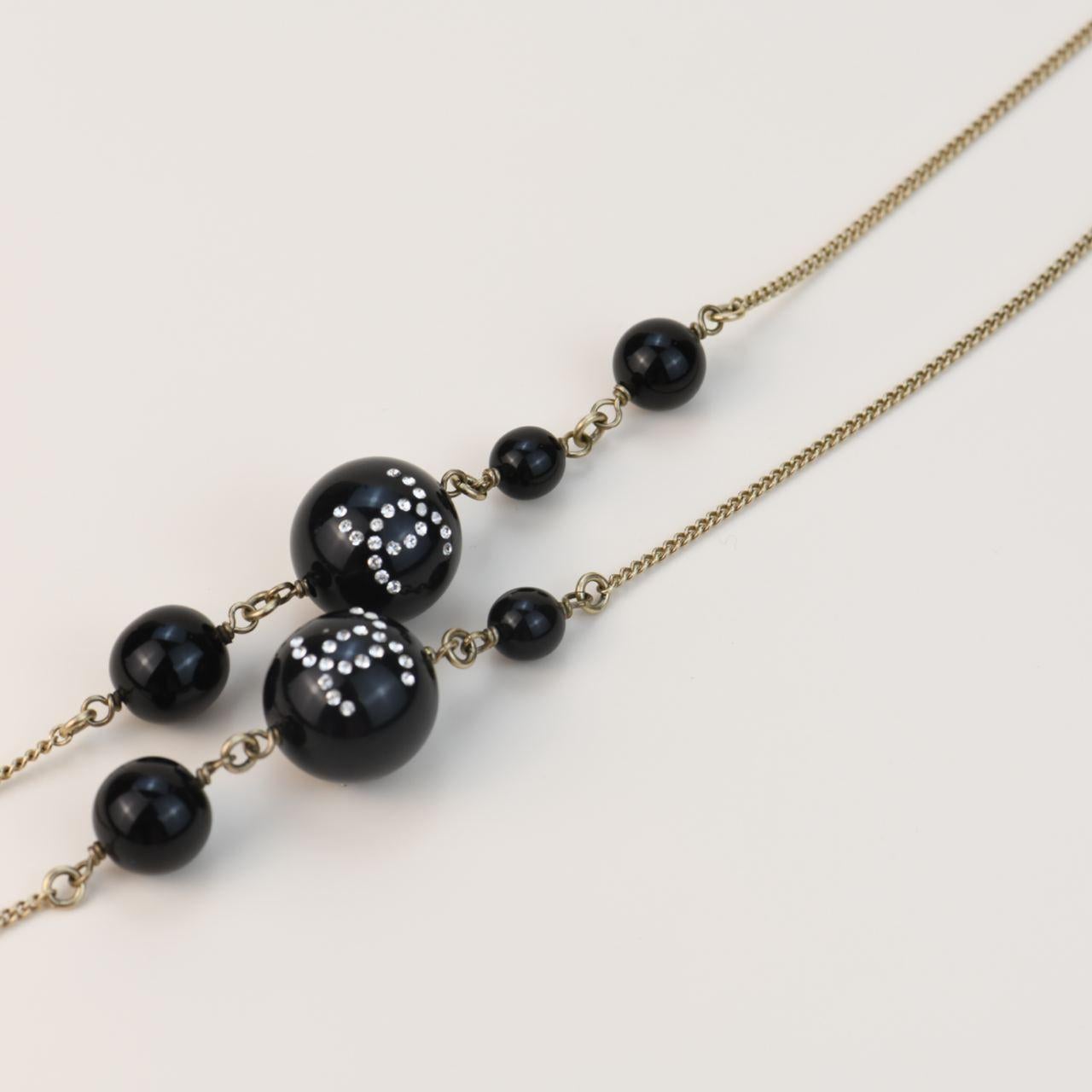 Chanel CC Black Beads Long Chain Necklace For Sale 2