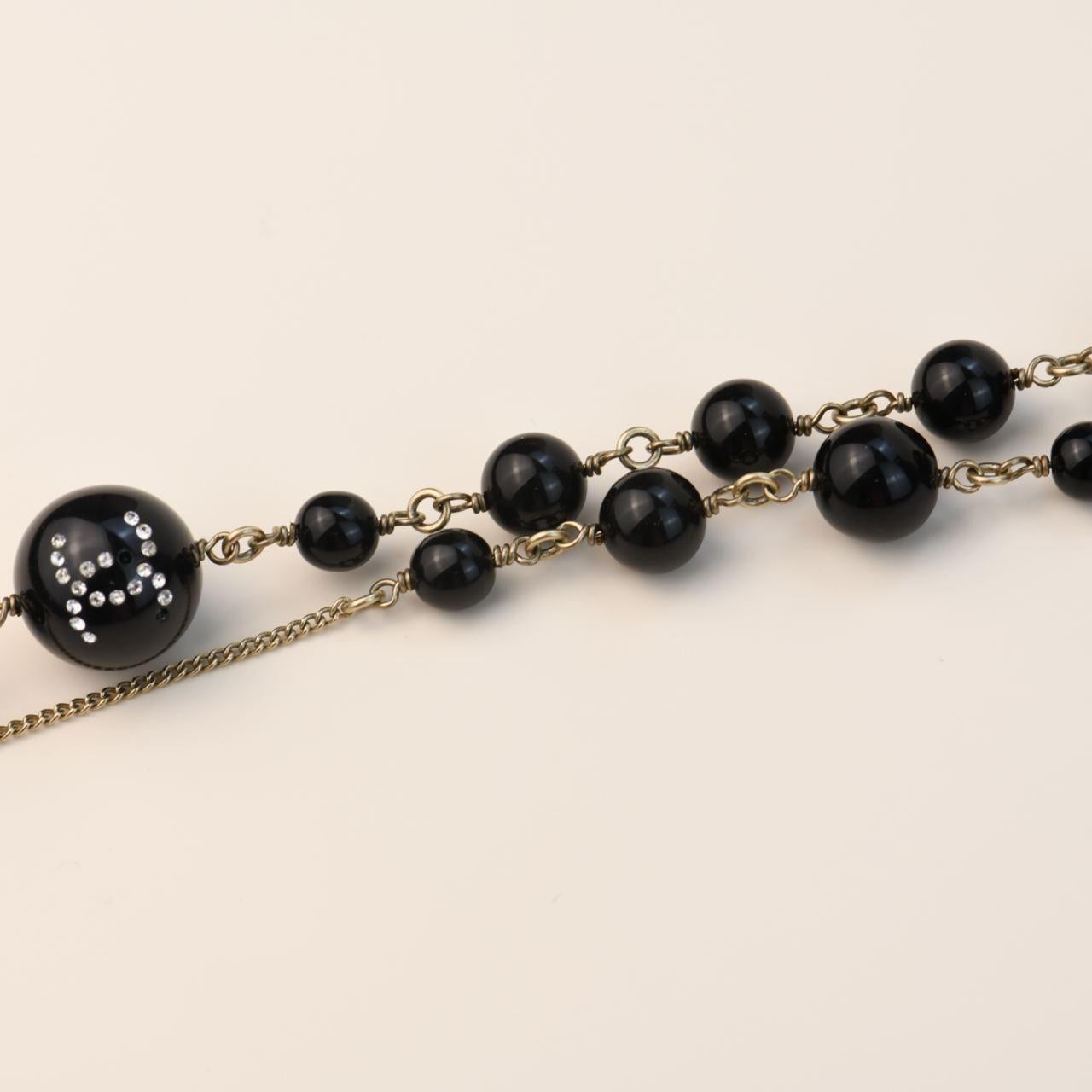Chanel CC Black Beads Long Chain Necklace For Sale 3