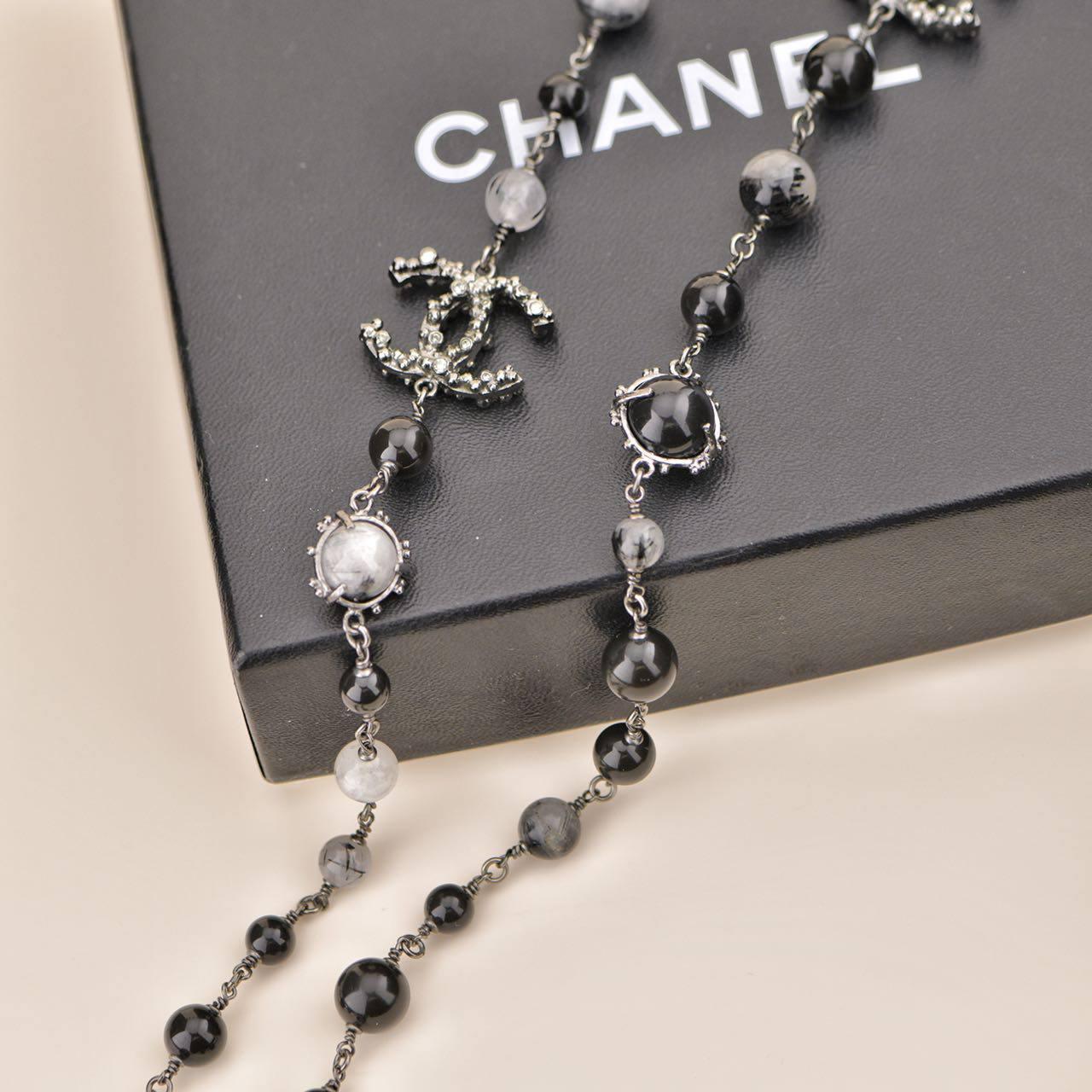 Women's or Men's Chanel CC black Beads  Long Necklace