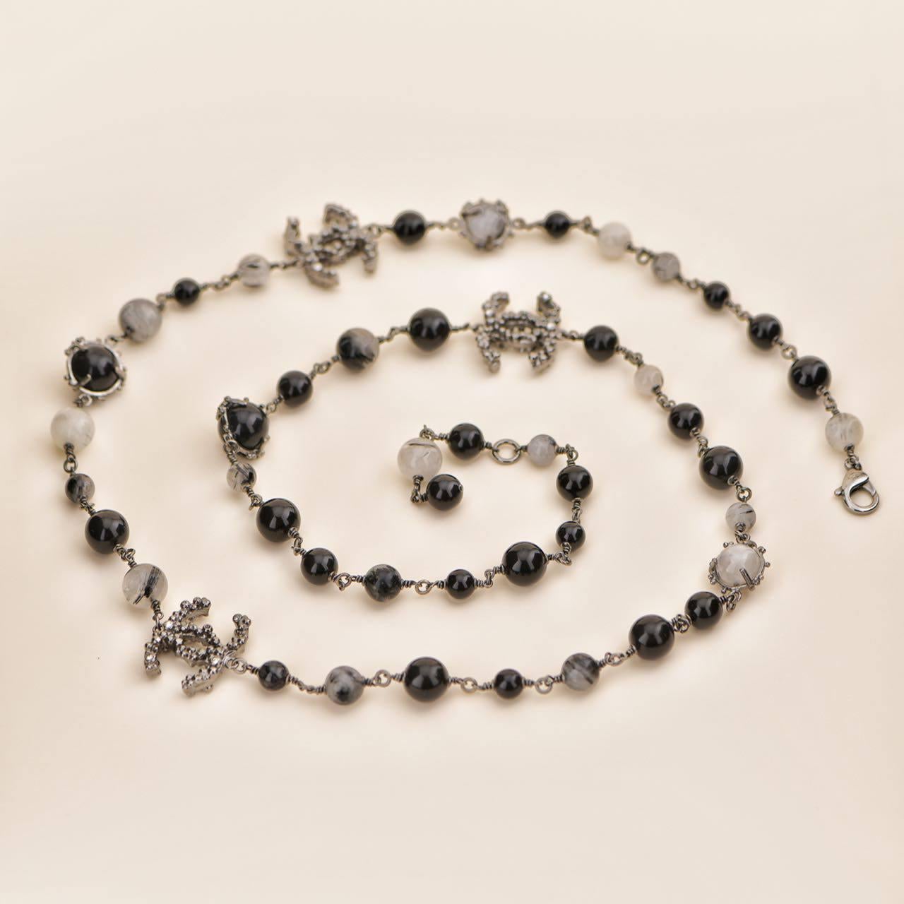 Chanel CC black Beads  Long Necklace 2