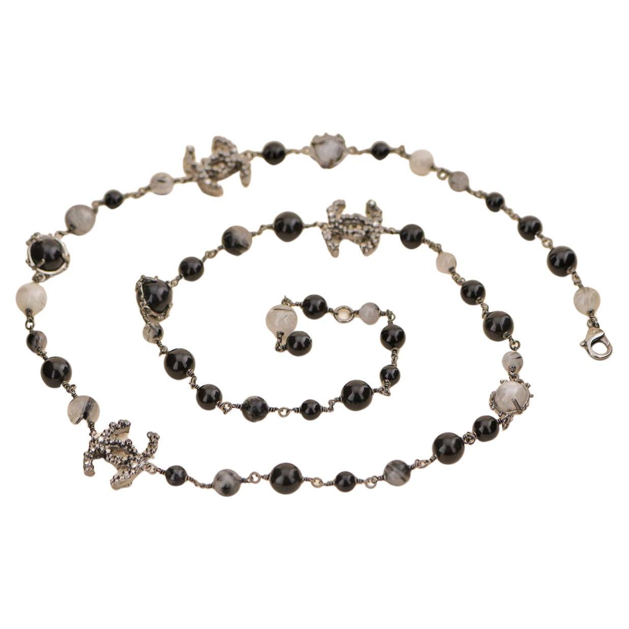 Chanel CC black Beads  Long Necklace