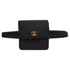 CHANEL CC Black Canvas Quilted Gold Hardware Waist Belt Bag