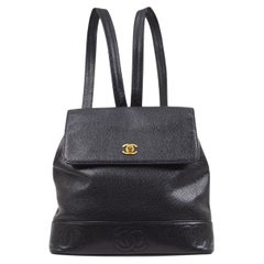 CHANEL CC Nero Caviale Pelle Oro Catena Zaino da viaggio a tracolla
