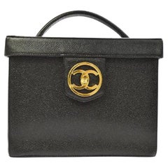 CHANEL CC Black Caviar Leather Gold Cosmetic Travel Vanity Top Handle Bag