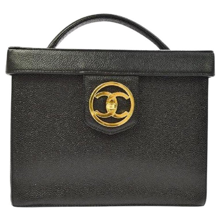 CHANEL CC Black Caviar Leather Gold Cosmetic Travel Vanity Top