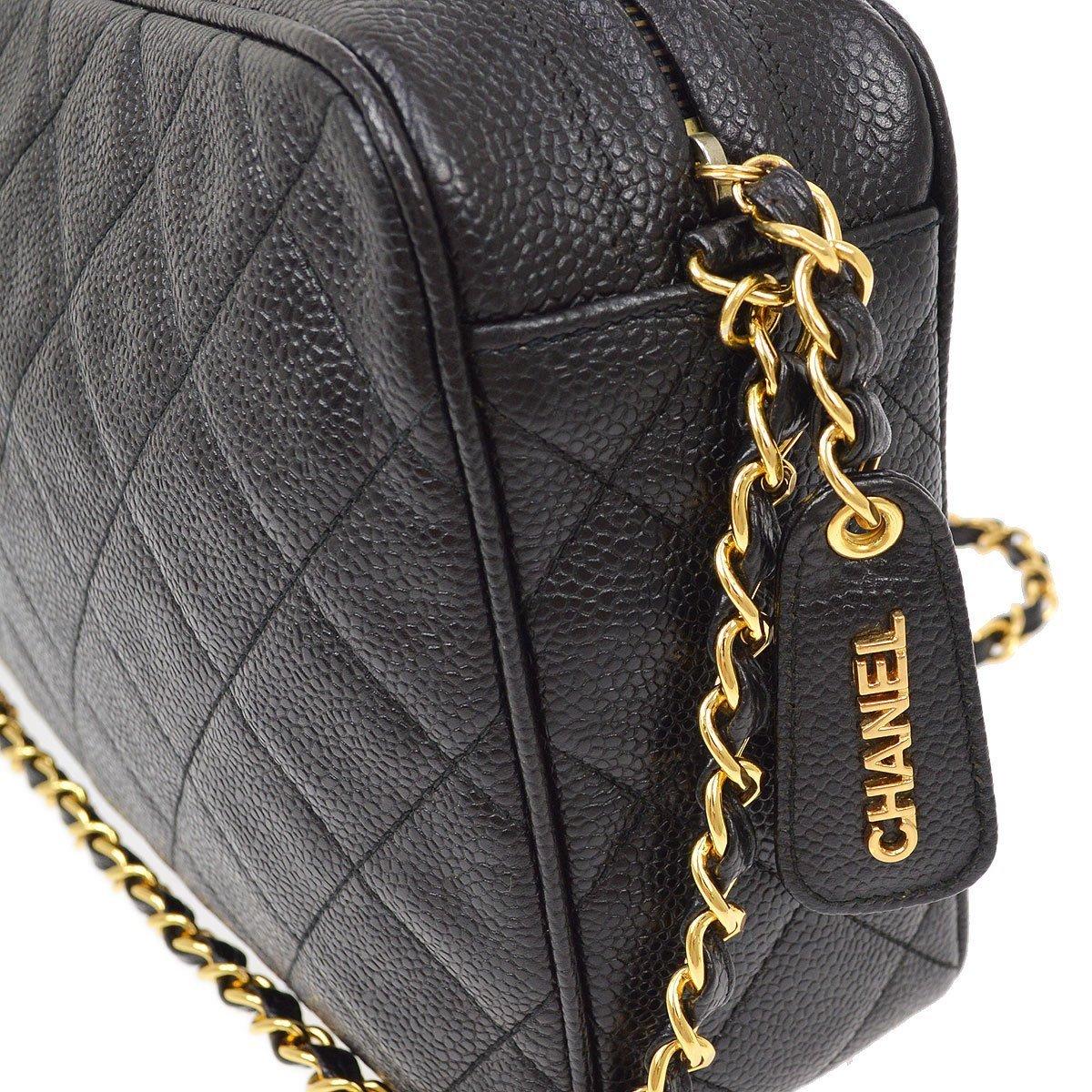 CHANEL CC Black Caviar Leather Gold Evening Large Camera Shoulder Bag In Good Condition In Chicago, IL