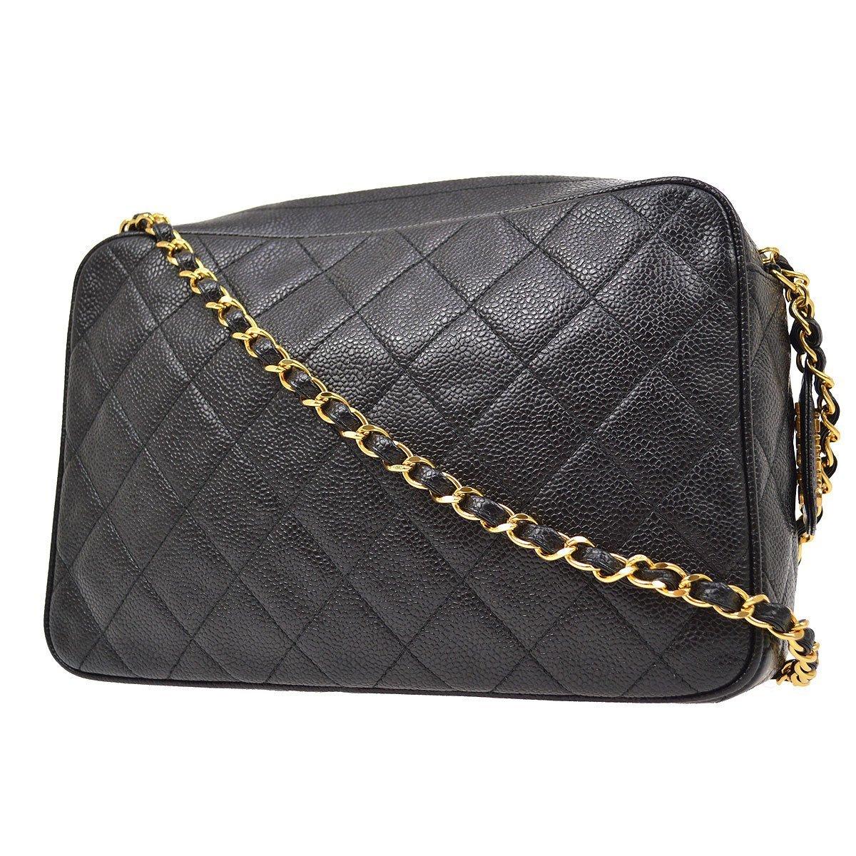 Women's CHANEL CC Black Caviar Leather Gold Evening Large Camera Shoulder Bag