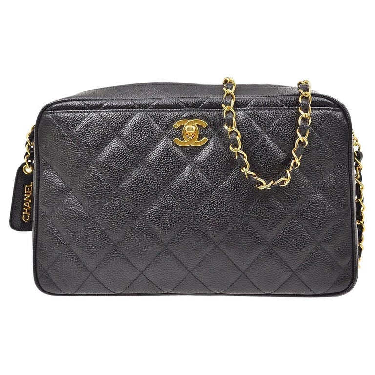 Chanel Vintage Black Caviar Leather Cc Zip Tote Shoulder Bag Gold Auction