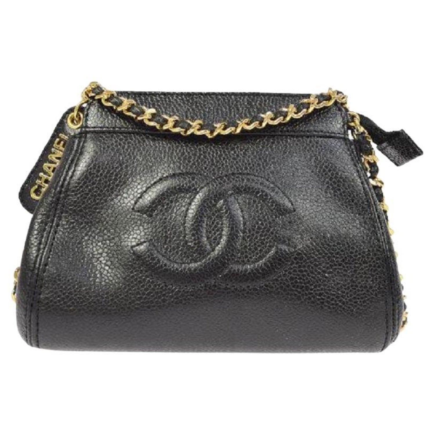 CHANEL CC Black Caviar Leather Gold Hardware Small Party Mini Shoulder Bag  For Sale at 1stDibs