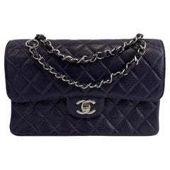 CHANEL - CC Black Caviar Leather Quilted Small Double Flap Shoulder / Crossbody