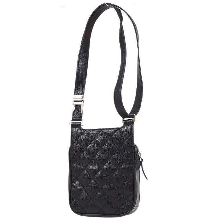 CHANEL CC Black Caviar Leather Silver Hardware Small Crossbody Shoulder Bag  For Sale at 1stDibs