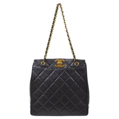 CHANEL CC Black Caviar Quilted Gold Hardware Chain Carryall Shopper Tote Bag