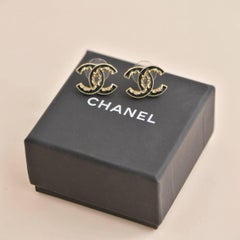 Chanel CC Black Enamel Earrings