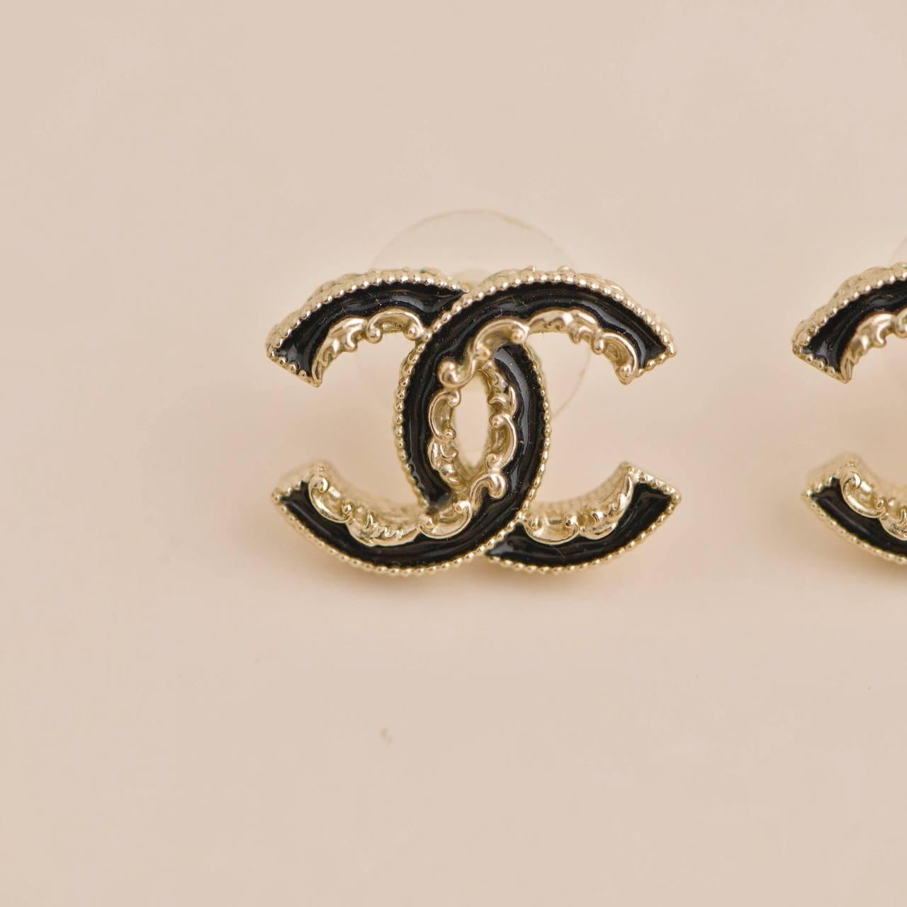Chanel CC Black Enamel Earrings 1