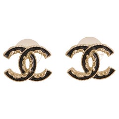 Chanel CC Black Enamel Earrings
