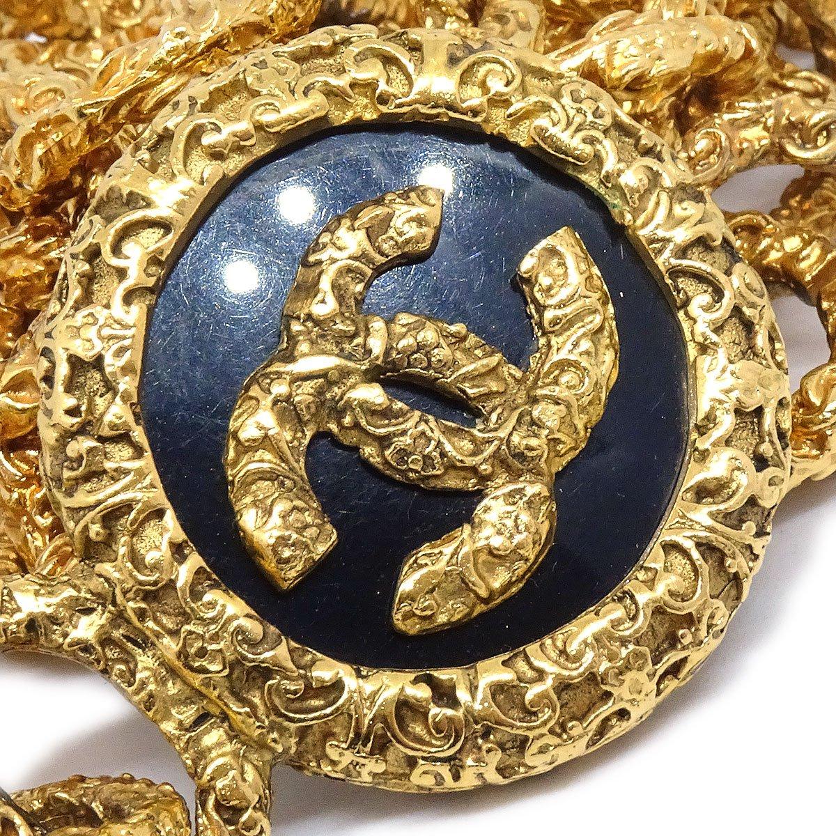 CHANEL CC Schwarzer Emaille strukturierter Gold Metall Charm Kette Link Taille Gürtel im Zustand „Gut“ im Angebot in Chicago, IL