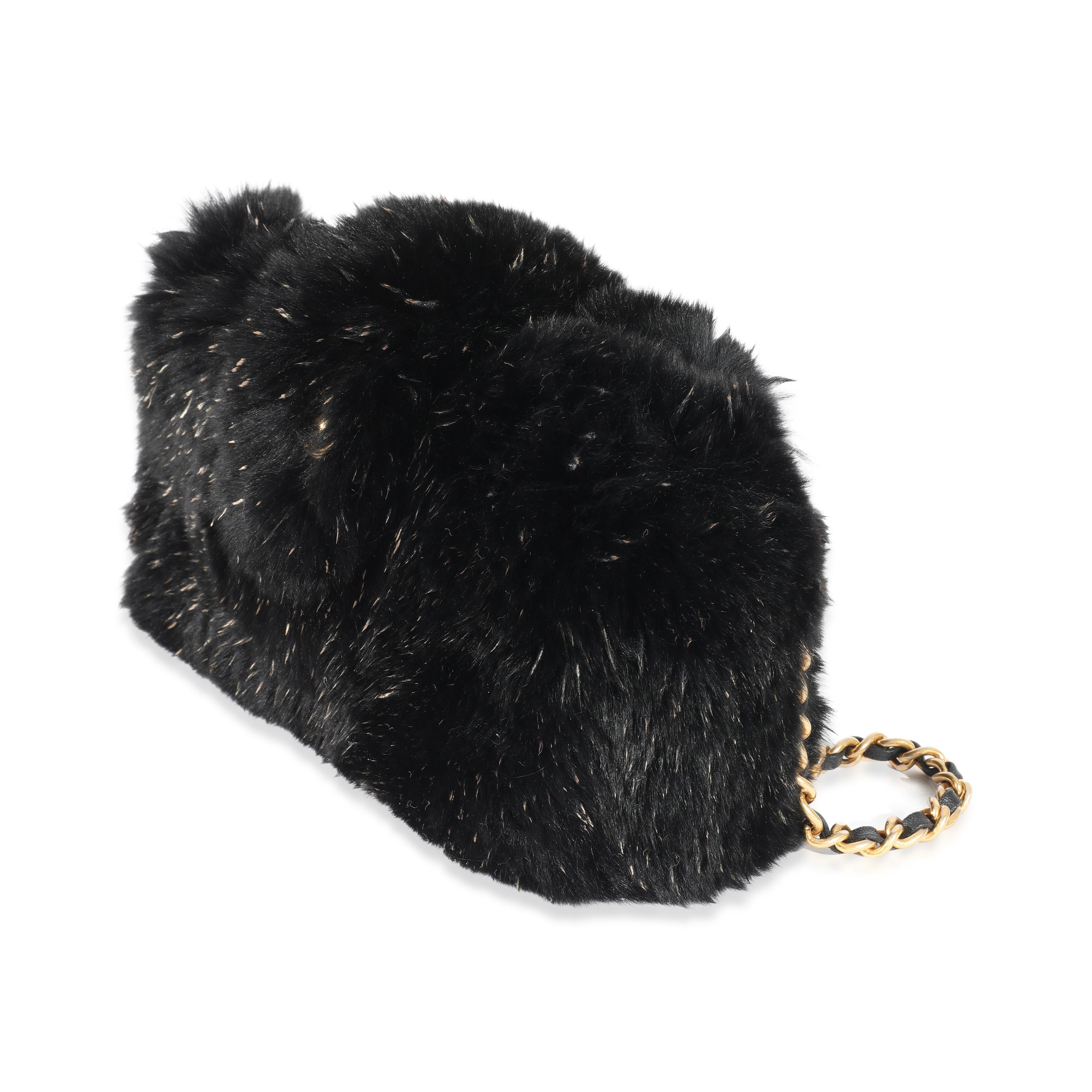 Women's Chanel CC Black Fur Chain Clutch For Sale