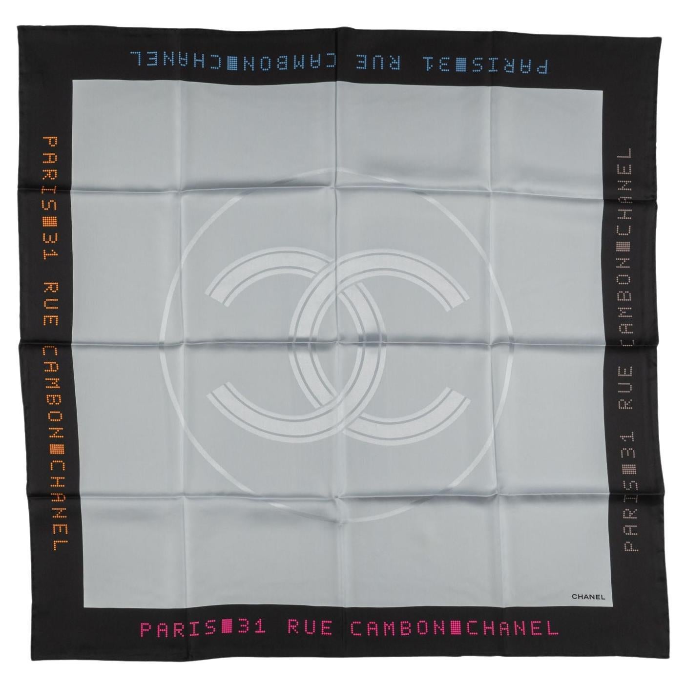 Chanel CC Black Grey Logo Scarf New For Sale