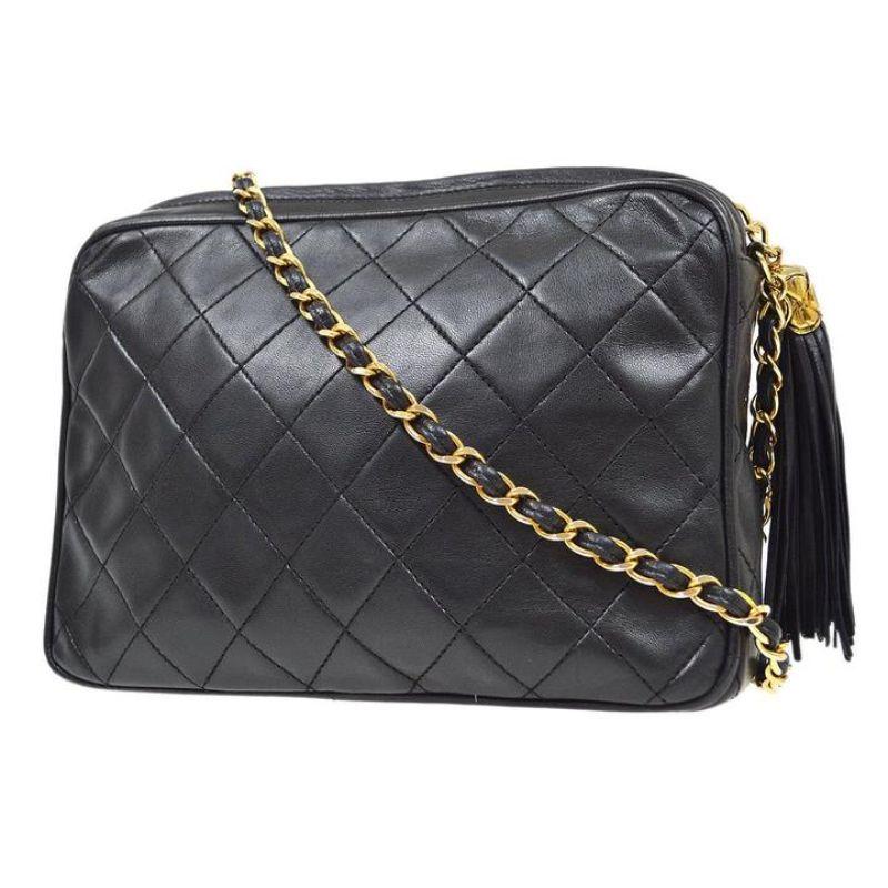 CHANEL CC Black Lambskin Leather Quilted Gold Hardware Evening Shoulder ...